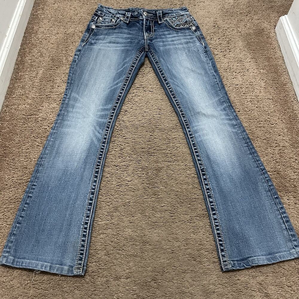 Miss Me Signature Jeans Boot Cut Size 27 Embellished JP860083 Light Wash